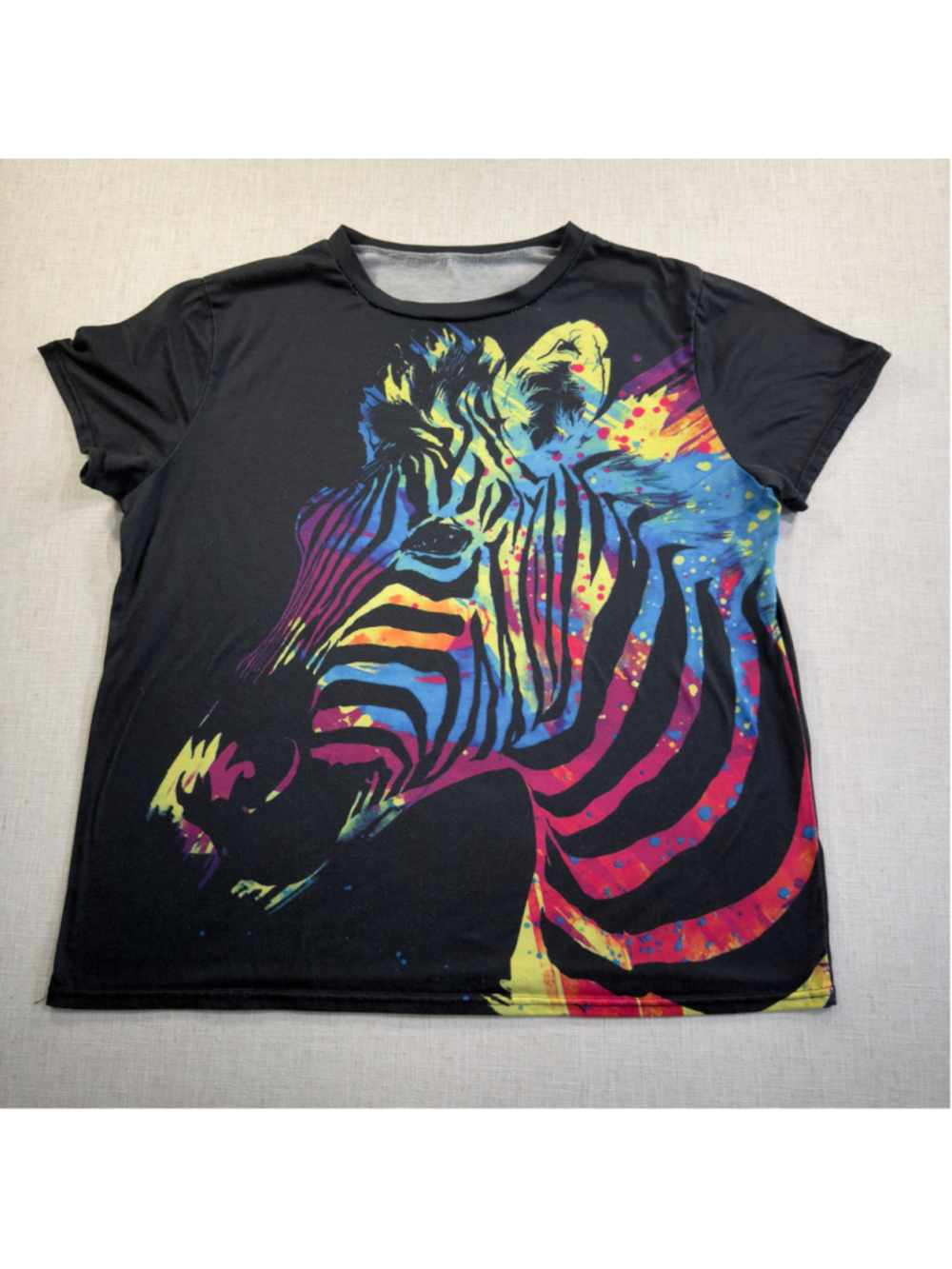 Unisex Colorful Rainbow Paint Splatter Zebra Graphic T-Shirt All Over Print XL T
